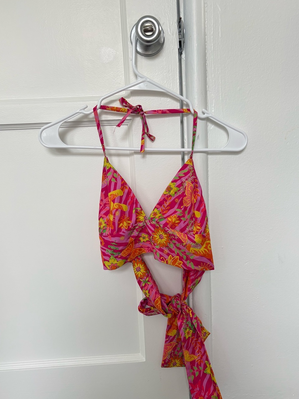 Bright Pink Floral Wrap Crop Top